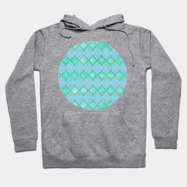 Moroccan Aqua Doodle pattern in mint green, blue & white Hoodie by micklyn